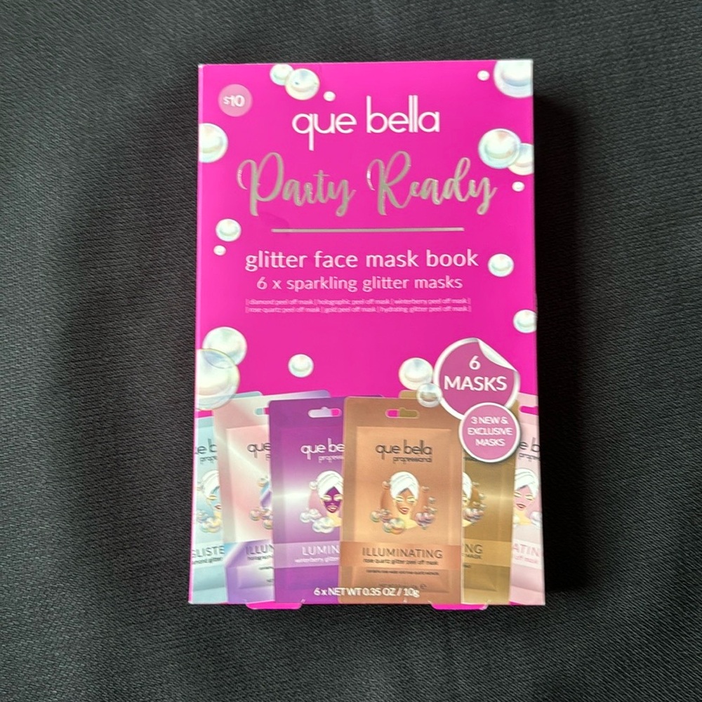 Que Bella party ready glitter face mask book 6x sparkling glitter mask